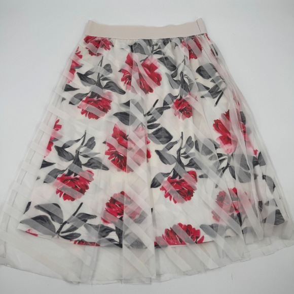Metrowear Floral Tulle Overlay Skirt Red Gray White Women's Size Small - Picture 1 of 7